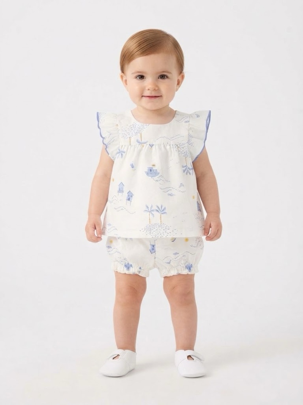 Carter's White Dress with Blue and Yellow Palm Print